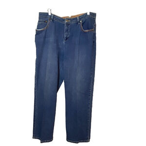 CJ Banks Straight Leg Jeans Sz 16W Stretch Colorful Stitching Medium Wash